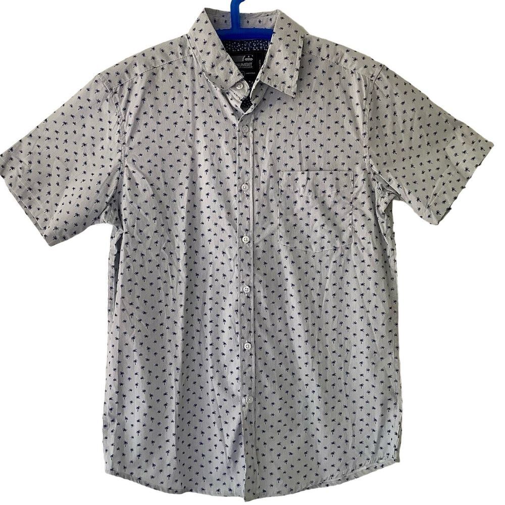 Monument Men NWOT Navy‎ Stripes & Palm Trees Short Sleeve Medium